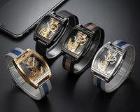 Reloj Mecánico Automático de Lujo para Hombre SHENHUA con Correa Negra de Cuero Genuino y Caja de Acero Inoxidable con Aleación Dorada Transparente