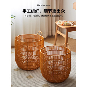 Wicker Laundry <b>Basket</b> Round Washable Clothing Organizer Storage <b>Basket</b> For Home Hotel Use - Product Image 2