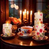 Lilin Pilar Bunga Dekorasi Rumah Natal Lilin LED Tanpa Api Bertenaga Baterai Berkedip-kedip Hiasan Meja Makan 3D