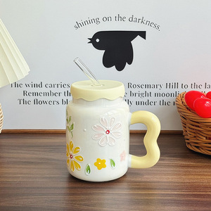 MM Direct in cartone animato carino tazza di caffè in ceramica fresca <span class=keywords><strong>con</strong></span> coperchio di alto valore Design creativo del cuore della ragazza che usa la tazza dell'acqua - Product Image 4