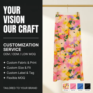 <span class=keywords><strong>Jupe</strong></span> plissée mi-longue personnalisée à imprimé aquarelle, usine OEM ODM, <span class=keywords><strong>jupe</strong></span> taille haute pour <span class=keywords><strong>femme</strong></span>, motif personnalisé, faible MOQ, vente en gros - Product Image 5