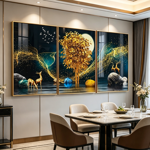 Custom Factory Wholesale 3 Panels <b>Framed</b> Wall Art Golden Money Tree Golden Deer Elk Landscape Crystal Porcelain <b>Painting</b> - Product Image 6