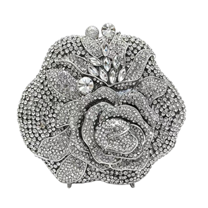 Sac de soirée pour femme, charmant, à fleurs, avec strass, pochette à cristaux étincelants, sac romantique pour rendez-vous et réunions - Product Image 2