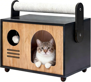 Casa para Gatos de Interior, Moderna Cueva de Madera para Gatos con Postes para Rascar, Cojín Lavable, Mueble Resistente para Gatos - Product Image 1