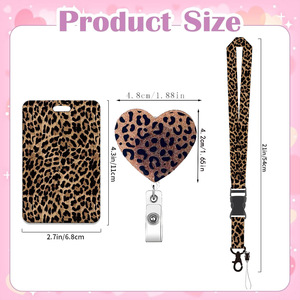 Brown leopard print heart-shaped ABS brooch with back <b>clip</b>, extendable ID card protector, anti-loss <b>buckle</b>. - Product Image 4