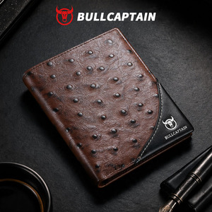 กระเป๋าสตางค์หนังนกกระจอกเทศแท้ BULLCAPTAIN รุ่นใหม่ แฟชั่นสำหรับผู้ชาย กระเป๋าสตางค์แบบสั้น จัดระเบียบได้ แบรนด์หรู พร้อมช่องใส่บัตร - Product Image 1