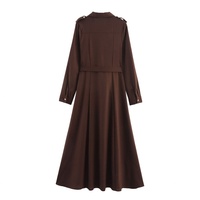 Robe longue maxi marron unie, tissée naturelle, teinte en pièce, style vintage, à manches longues, coupe trapèze, respirante, pour femme, col en V, boutonnée, avec ceintures, OEM