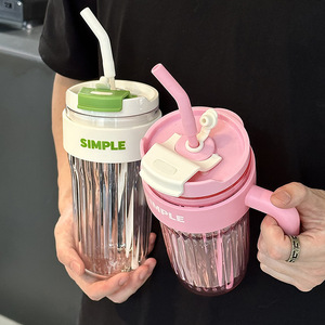 Simple Handle Water Bottle 500ml With Straw Portable For Students - Product Image 3
