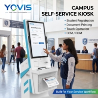 Kiosque interactif personnalisé de 32 pouces pour la gestion des files d'attente en libre-service, avec lecteur de codes-barres et impression, pour la location de livres en bibliothèque