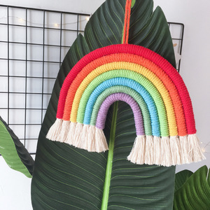 Casa decoración nórdica de algodón de punto bohemio pared tejido tapiz Macrame arco iris - Product Image 1