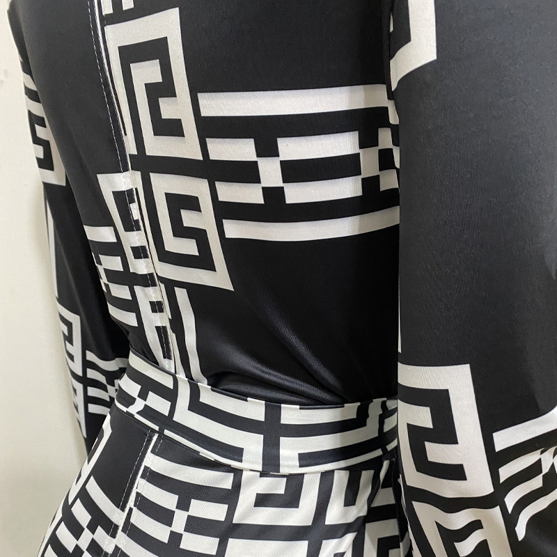 P202019 Wholesale spring and Autumn Women One Piece Jumpsuit Digital Print High Waist Bandage Wide Leg Casual Romper