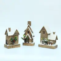 लकड़ी बर्फ घर सजावट टेबलटॉप गहने मिनी घर लोकप्रिय एलईडी रोशन चमक क्रिसमस के गहने सजावट क्रिसमस खिलौना