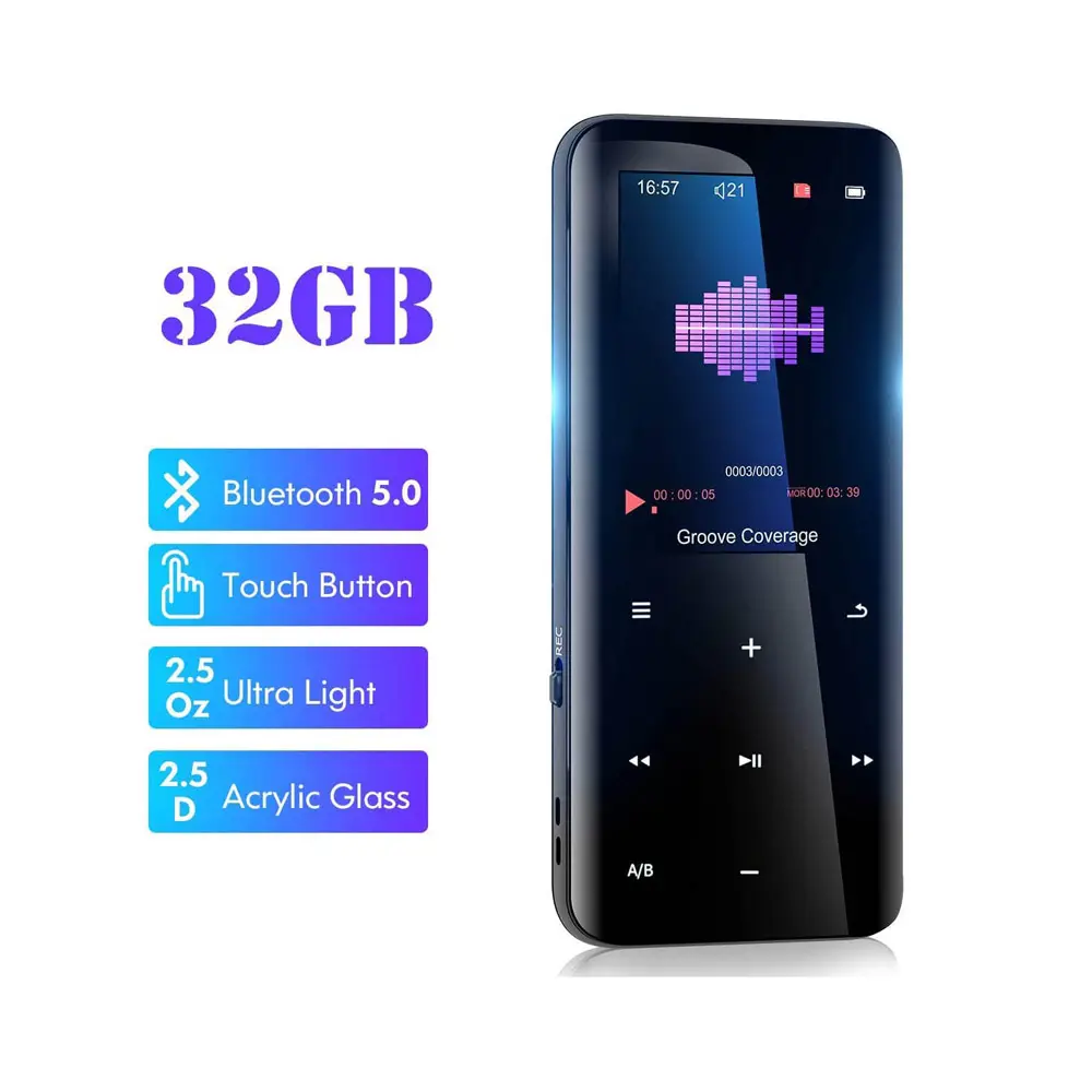 Phổ biến nút cảm ứng 32GB MP3 Video chơi E-book đọc không Dây BT thể thao MP3 Máy nghe nhạc