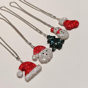 Creative Diamond-Encrusted Christmas Snowman <b>Car</b> Pendant New Metal Rhinestone Christmas Series Rearview <b>Mirror</b> Pendant Packaging - Product Image 4