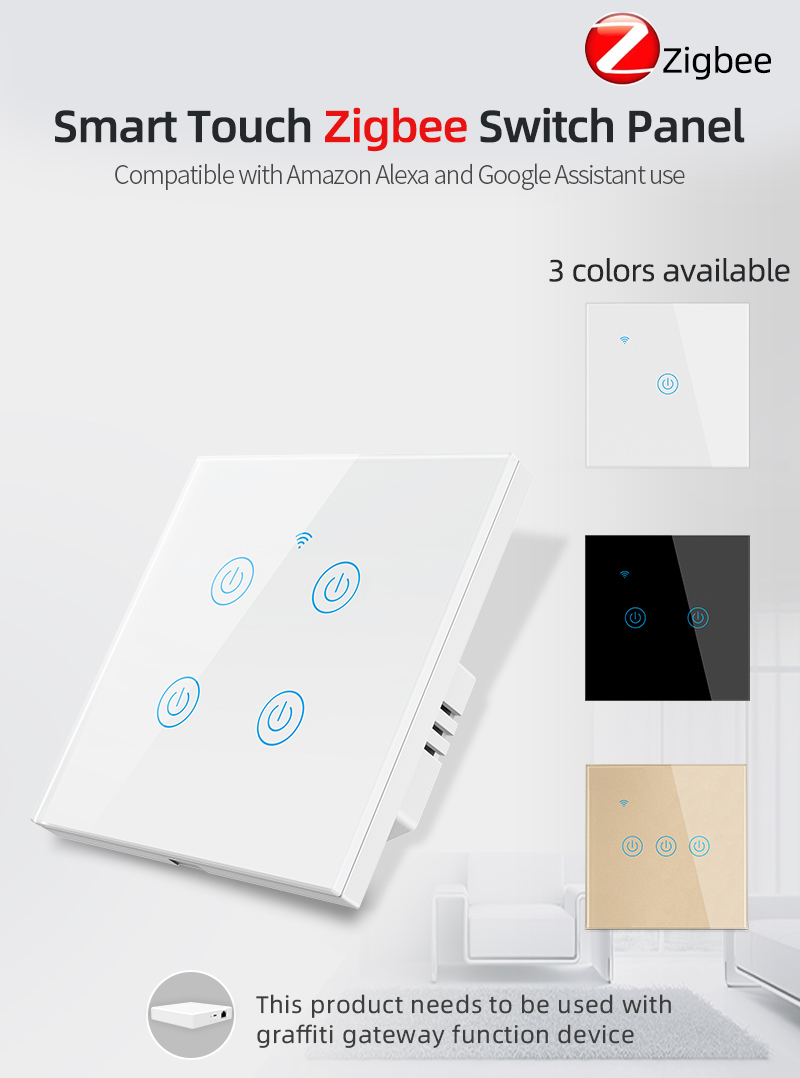 Zigbee EU UK Standard 1 Gang 110-240V Google Alexa Smart Light Switch