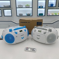 PANDA CD-203 Boombox CD portable rétro avec lecteur de cassette AM/FM/USB, télécommande, écran, gris blanc, prise casque