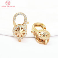 Fermoirs connecteurs pour colliers et bracelets en laiton couleur or 24K avec zircon, styles variés, fermoirs mousquetons, composants pour la fabrication de bijoux DIY