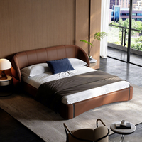 Cadre de lit en cuir minimaliste italien, lit rembourré moderne de luxe avec tête de lit incurvée, meubles de taille king pour la maison et l'hôtel