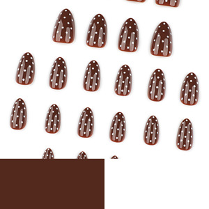 Faux <span class=keywords><strong>ongles</strong></span> personnalisés en forme d'amande, marron et blanc, imprimés, à presser, <span class=keywords><strong>ongles</strong></span> artificiels - Product Image 3