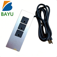 Multiprise de bureau encastrable 125V avec prise US, couvercle métallique argenté, cordon d'extension et panneau ignifuge pour canapé et table
