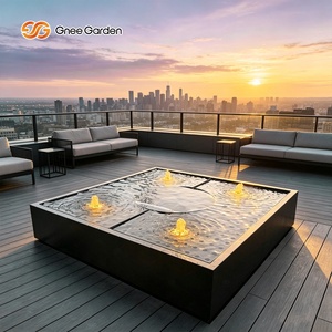 Fontaine électrique rectangulaire moderne Gnee Garden en acier inoxydable avec jets d'eau lumineux, autoportante, thermolaquée pour jardin extérieur - Product Image 2