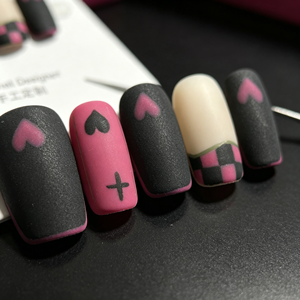 <span class=keywords><strong>Uñas</strong></span> postizas al por mayor, <span class=keywords><strong>negras</strong></span> y rosas, pintadas a mano, con efecto ojo de gato verde y dorado, estilo francés, <span class=keywords><strong>cortas</strong></span>, almendradas, con acabado brillante y <span class=keywords><strong>mate</strong></span>, cobertura completa - Product Image 5