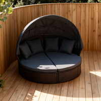 Lit de jour modulable en rotin pour patio-Rond convertible avec auvent Plusieurs options de couleur et tailles personnalisées pour les loisirs de patio de jardin
