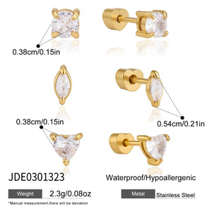 Ensemble de boucles d'oreilles clous en acier inoxydable en forme de goutte, manchette d'oreille haut de gamme en acier titane pour piercings cicatrisants - Product Image 2