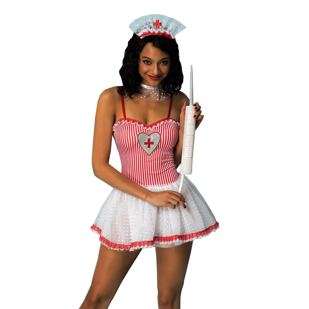 New Fashion Women Sexy Nurse Costume Cosplay Fancy Dress With Sweet Heart Print