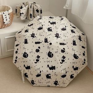 Parapluie pliant tendance motif chat mignon, protection UV, parasol solaire, parapluie de pluie automatique, parapluie de voyage léger pour femme - Product Image 2