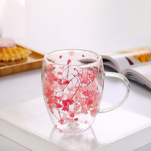 Gobelet en verre à boule à neige de qualité supérieure 16 oz - Tasse à <span class=keywords><strong>thé</strong></span>/café à double paroi isolée Décoration de fleurs séchées Logo de couleur personnalisé - Product Image 4