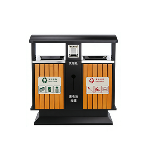 ถังขยะแยกประเภทแบบมีหลังคา สำหรับพื้นที่สาธารณะ  วัสดุโลหะ  ลายไม้  สองช่อง - Product Image 4