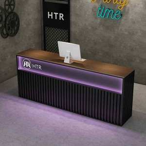 Meja Kasir Modern dari Panel Logam dan Kayu untuk Industri Kecil, Restoran, BBQ, Bistro, Gym, Meja Resepsionis, Pemasangan di Lantai - Product Image 2