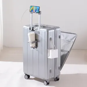 2023新设计前开放式行李箱多功能行李箱带USB充电口厂家直销拉杆箱