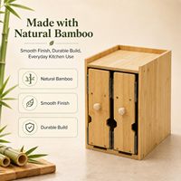 Étagère à épices coulissante à 2 niveaux pour armoire, en bambou, organisateur de rangement de cuisine avec tiroirs coulissants et porte-couteaux