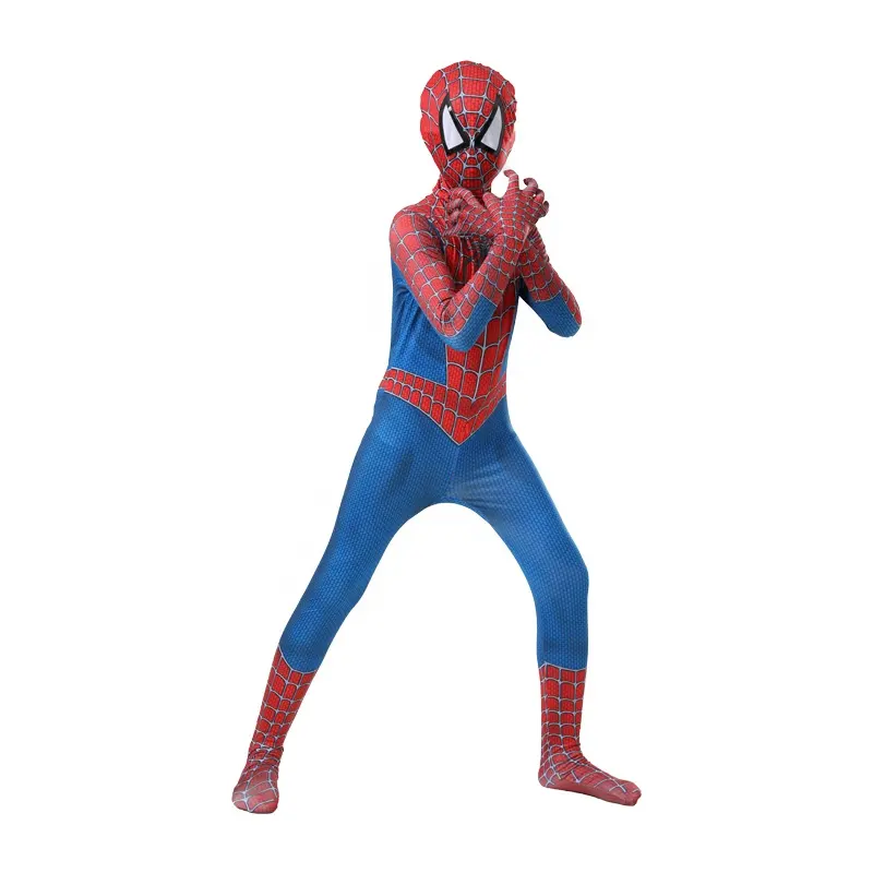Çin fabrikada yapılan klasik popüler mavi ve kırmızı Avenger takım TV ve film süper kahraman tulumlar Anime cadılar bayramı kıyafetleri örümcek adam