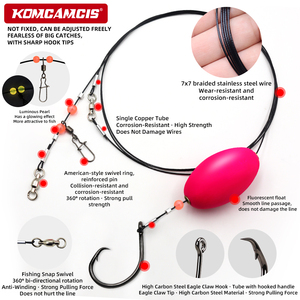 OEM 74 pouces, <span class=keywords><strong>flotteur</strong></span> de pêche pour appât vivant, avec hameçon circulaire 8/0, émerillons, mousqueton, équipement de pêche robuste <span class=keywords><strong>pré</strong></span>-noué - Product Image 4