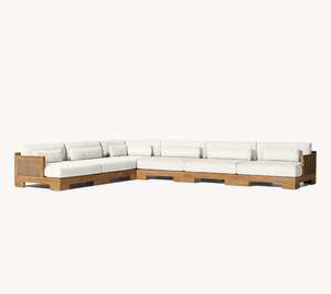 <span class=keywords><strong>UBUD</strong></span> Canapé en forme de L pour salon au design moderne, avec matériaux variés, chaise longue en osier naturel et cadre en teck, canapé modulaire avec coussin - Product Image 2