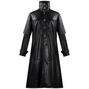 Anime Cosplay Plague Doctor Medieval Retro Leather Coat Tight Buckle Long Men's PU Leather Costume Halloween Costume