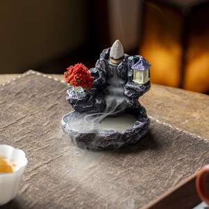 Oogishido Resin <b>Backflow</b> <b>Incense</b> Burner Mini Landscape With House And Trees Hand Made For Aromatherapy Diffuser - Product Image 4
