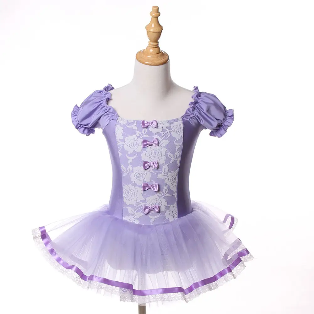 Hot sale ballroom prastice dance dress puff sleeve mesh professional tutus ballet clothes for girls