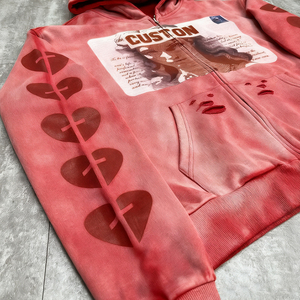 Tùy chỉnh thực hiện để đặt hàng DTG chân dung đồ họa đầy đủ Zip hoodie quá khổ nặng lông cừu Y2K rửa đường phố Unisex - Product Image 4