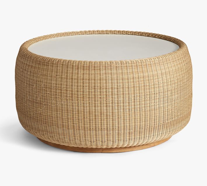Wicker garden sets table outdoor furniture all-weather wicker drum coffee table