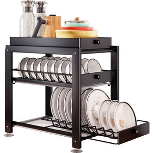 Escurridor de Platos Moderno con Bandeja Extraíble Ajustable, Almacenamiento para Encimera, para Platos y Tazones, Organización de Cocina - Product Image 1