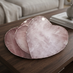 Sous-verre moderne en cristal de quartz rose, forme cœur, bord doré, en pierre polie, pour la maison, cadeau, décoration - Product Image 1