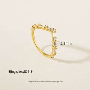 INS Trendy 925 Sterling <strong>Silver</strong> <strong>Eternity</strong> <strong>Ring</strong> 18K Gold Plated V-Shape Minimalist Baguette Cut Zircon Knuckle Jewelry Stackable - Product Image 3