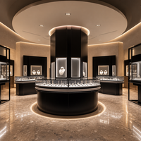 Vitrine à bijoux autoportante en métal et bois avec base en verre, éclairage LED, finition écologique, construction durable