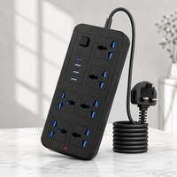 Multiprise en cuivre pur ABS 10A haute puissance, 6 prises, 3 ports USB-A, 1 port USB-C, câble de 2 m, normes européennes/britanniques