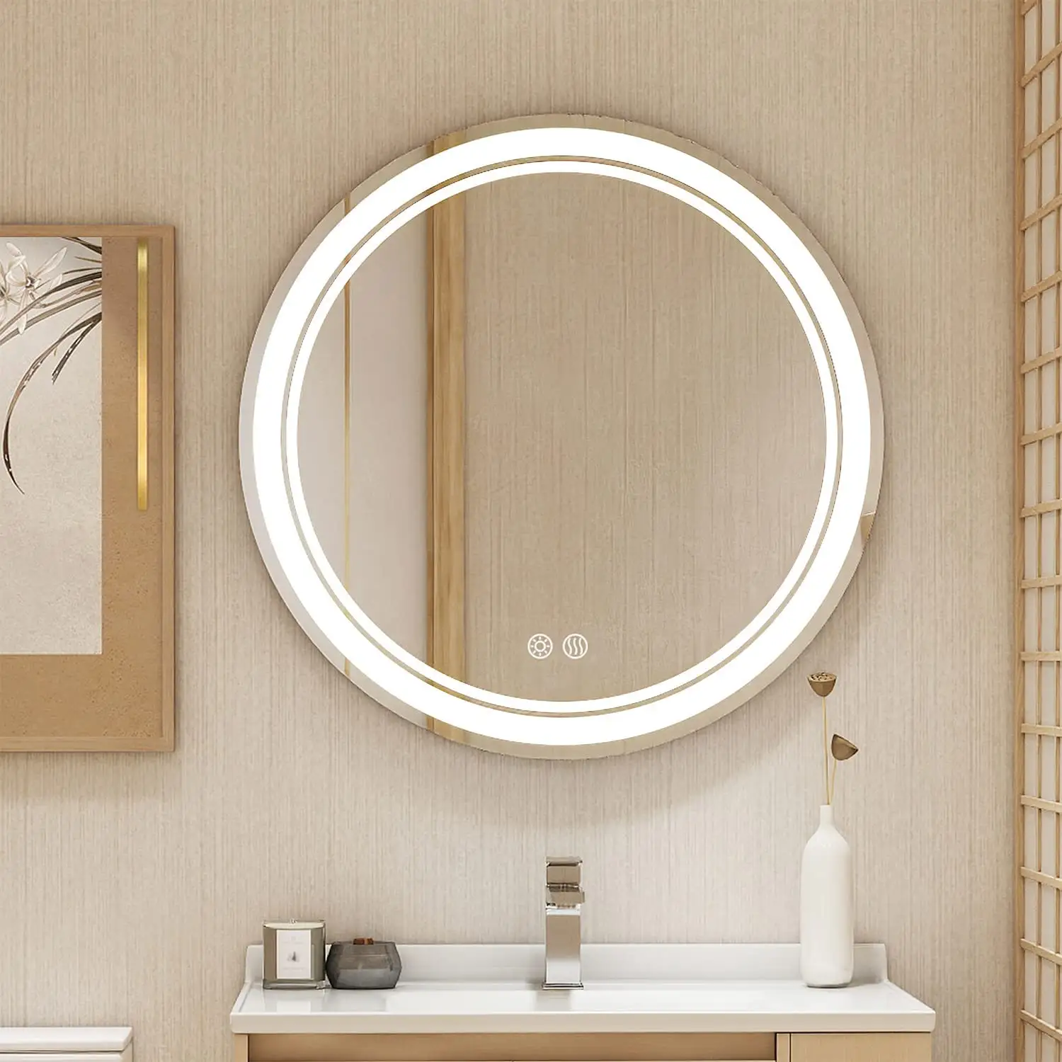 YIDA Round Front Lights LED Mirror Smart Touch Sensor Anti-fog Bath Smart Mirror for Bathroom/Bedroom/Hair Salon