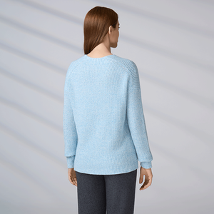 ผู้ผลิตเสื้อถักไหมพรม เสื้อไหมพรมคอวีทรงหลวม สีฟ้าอ่อน สไตล์ลำลอง สำหรับผู้หญิง ฤดูใบไม้ร่วง ฤดูหนาว แบบสั่งทำพิเศษ - Product Image 4